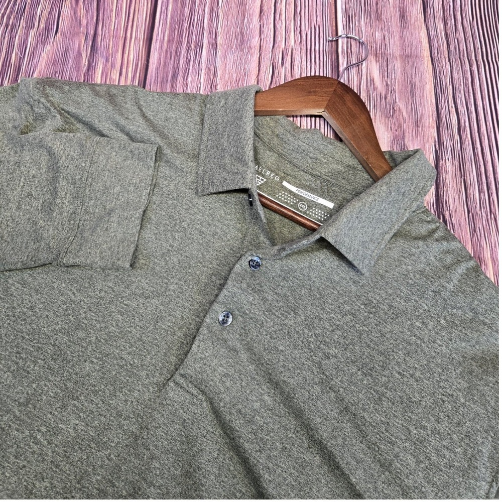 Maelreg Polo Shirt Mens 2XL Green Long Sleeve Performance Stretch Heathered